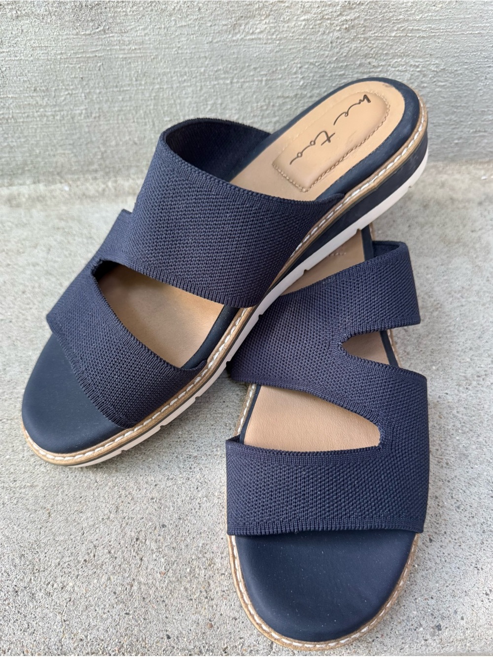 Women's me too Navy Stretch Slide Sandals with Cushioned Footbed